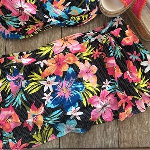 Bleu Rod Beattie Floral Bikini skort bottom- Black, Pink, Blue, Size 14